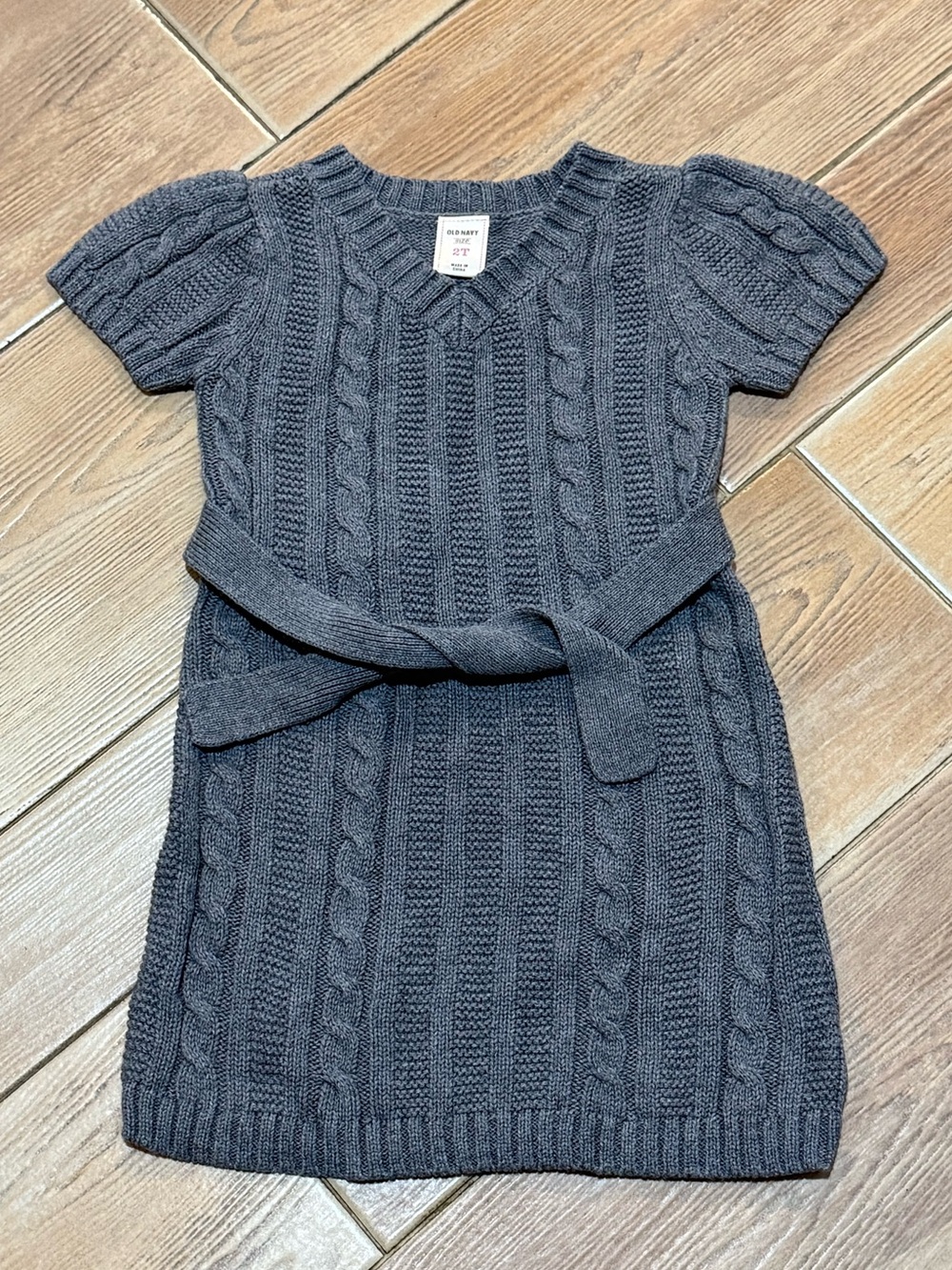 Old Navy Charcoal Cable-Knit Belted Kids Dress